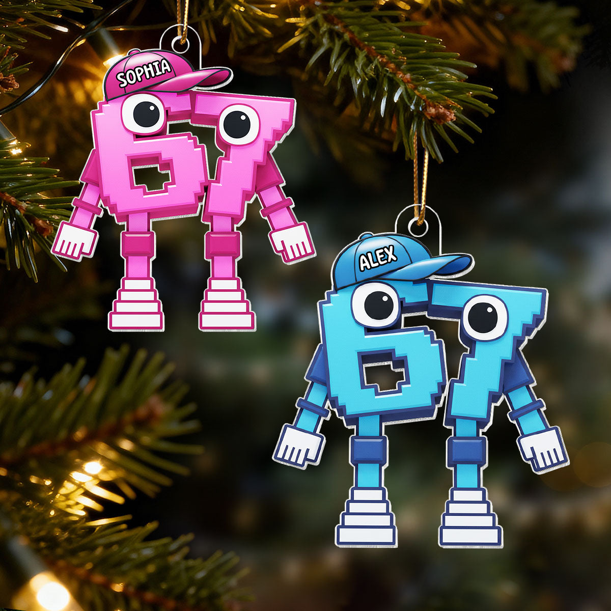 3D Effect 67 Brain Rot Christmas Ornament – Personalize Funny Roblox Style Kid Gift