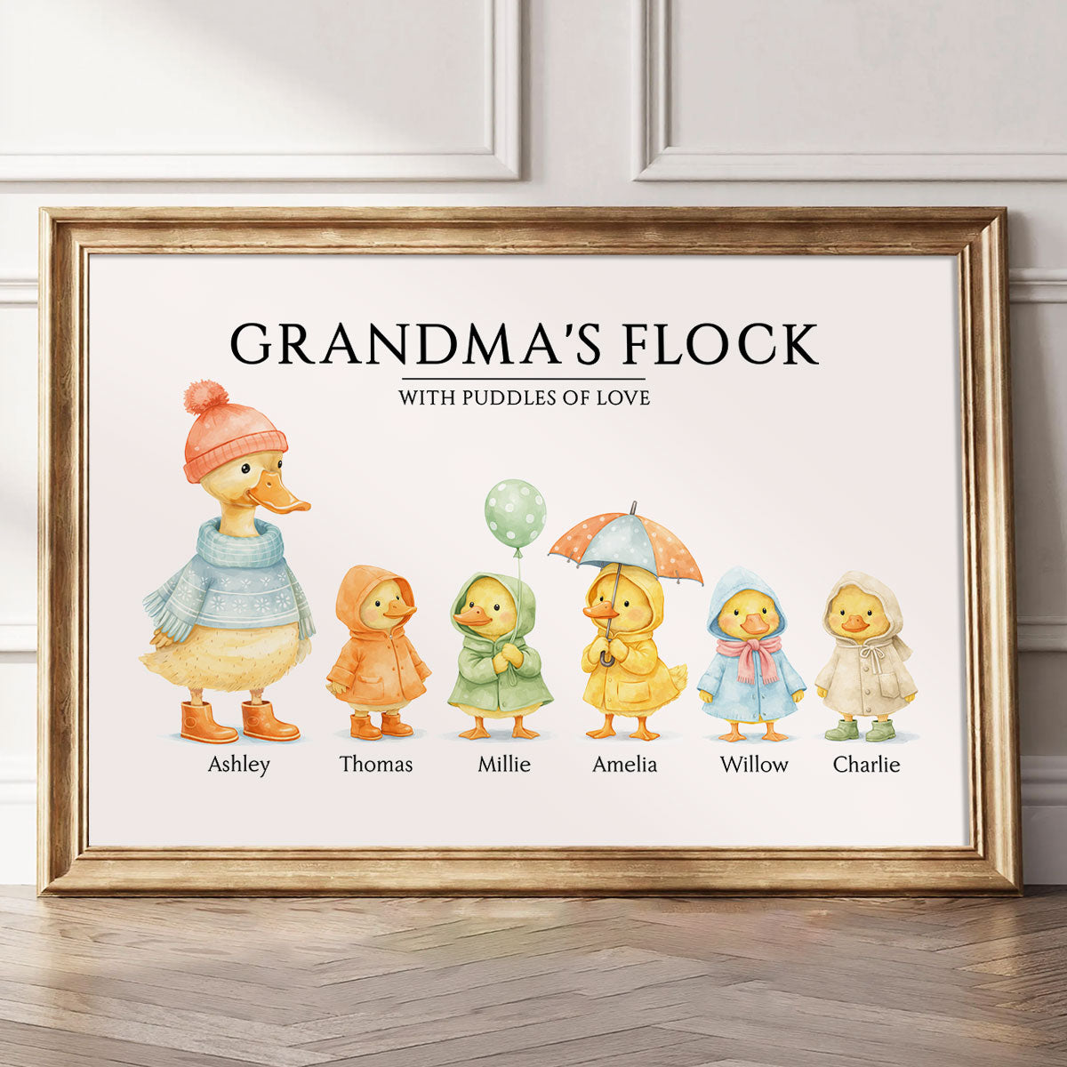 Grandma's Flock with Puddles of Love - Personalized Poster - Mother's Day Gift for Grandma