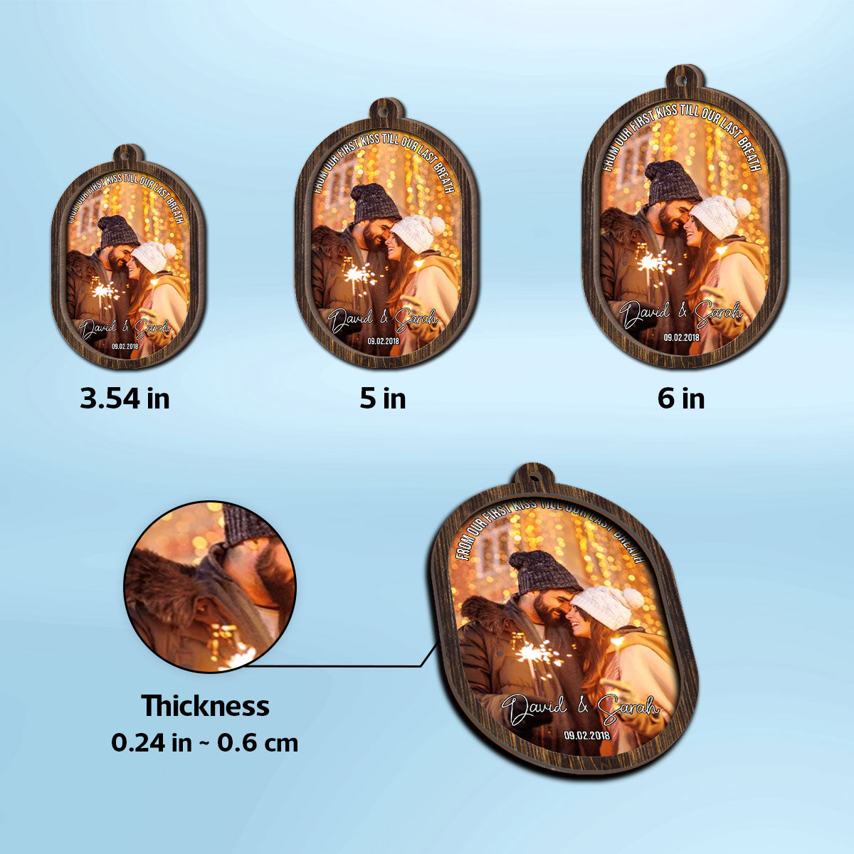 Couple Upload Photo Christmas - Personalized 2-Layered Wooden Ornament