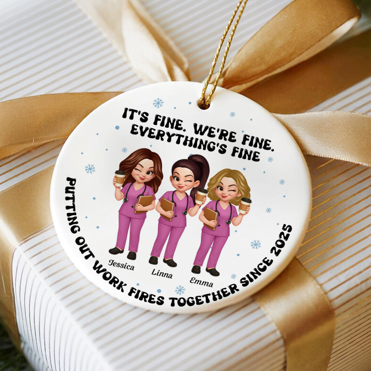 Putting Out Work Fires Together Nurse Besties - Personalized Ceramic Ornament - Funny Christmas Gift For Colleagues