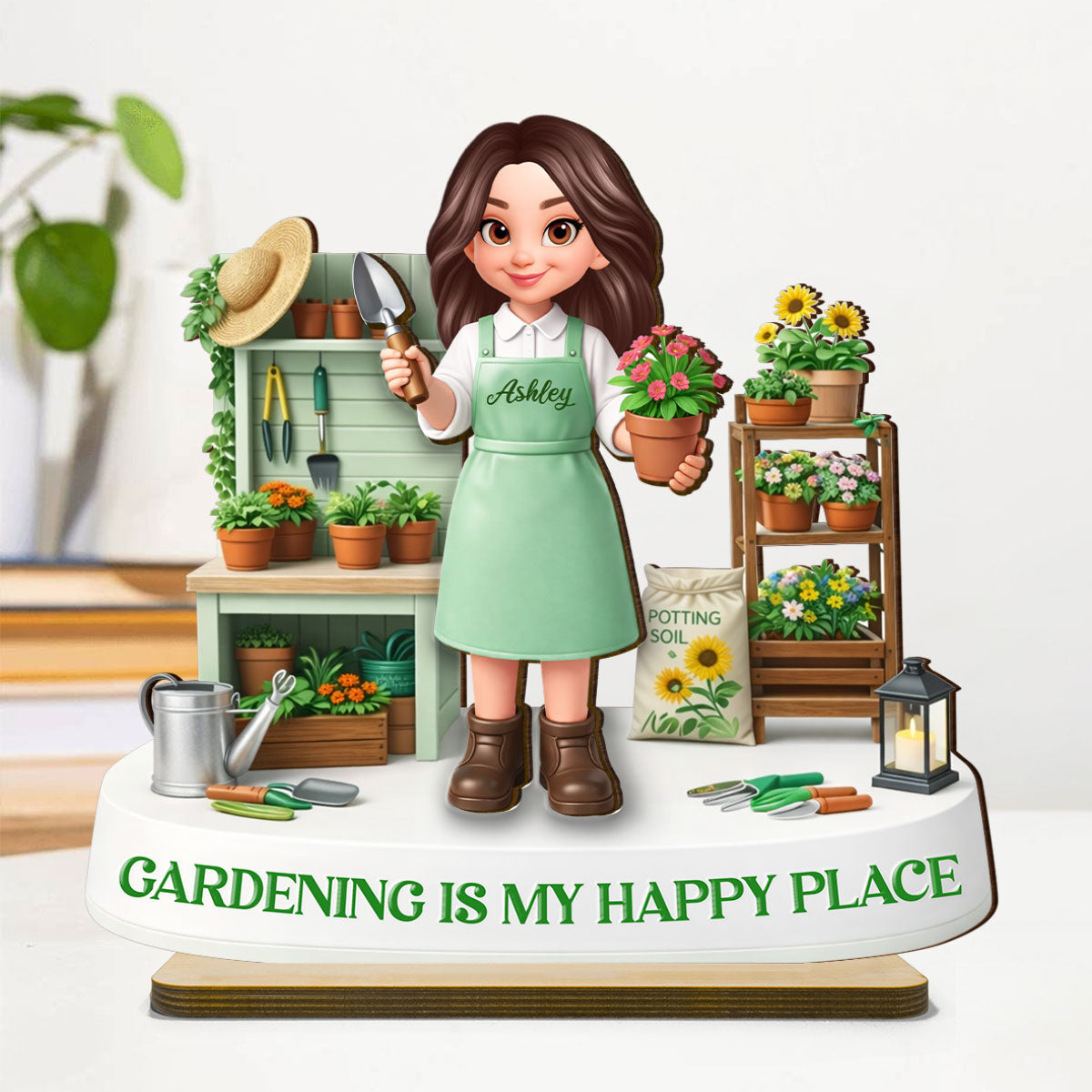 Gardening Is My Happy Place - Personalized 2-Layered Wooden Plaque - Gift For Mom, Grandma