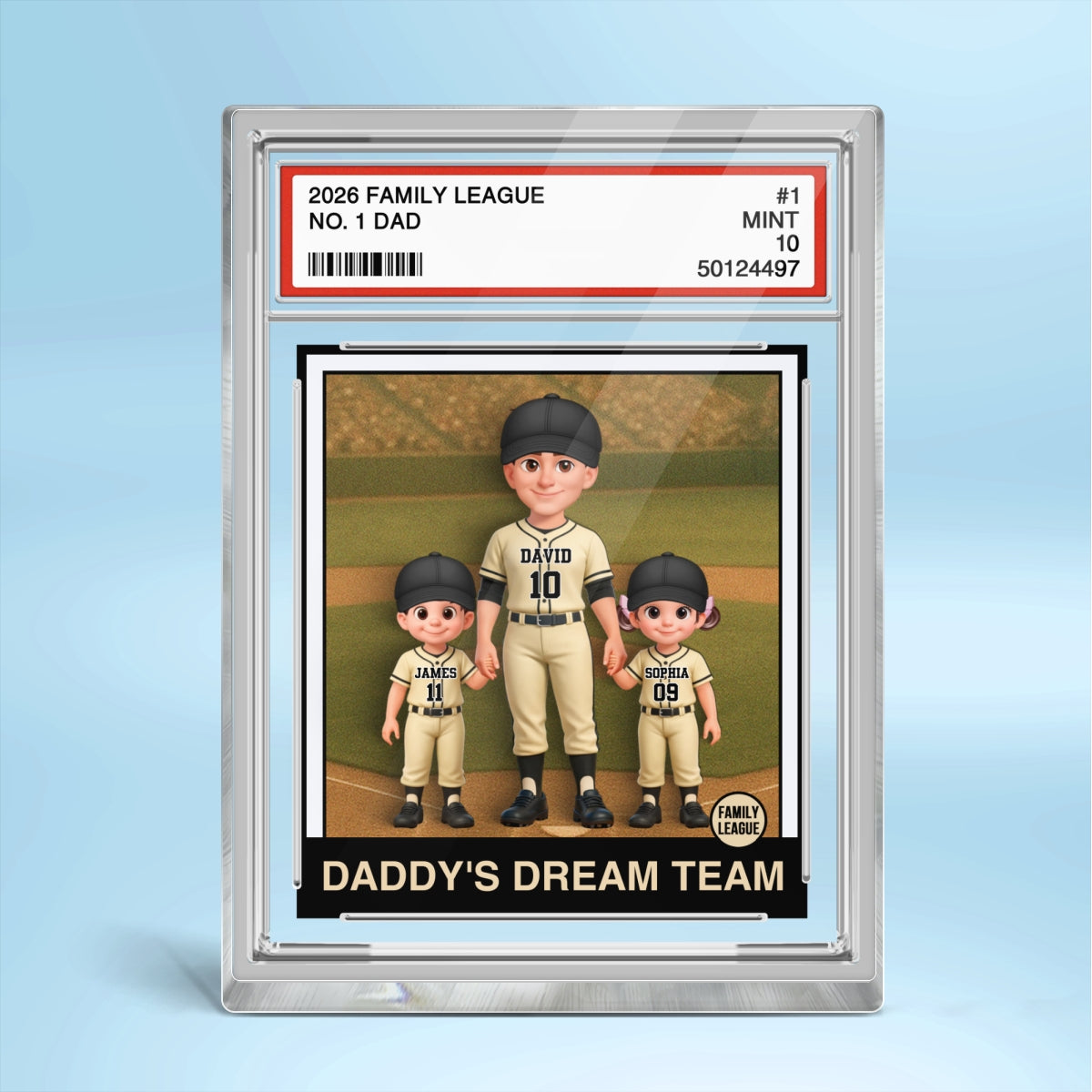 Baseball No. 1 Dad Man & Kids Trading Card Style - Personalized Acrylic Block Plaque -  Gift For Baseball Dad