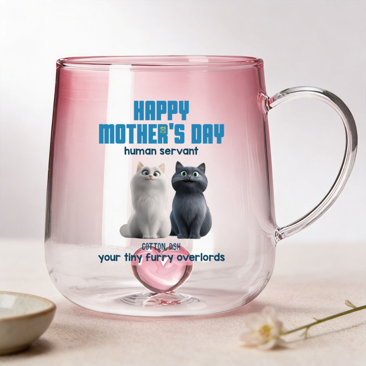 Happy Mother's Day Cat Mom Human Servant - Personalized Glass Mug - Heartfelt Gift for Cat Lovers