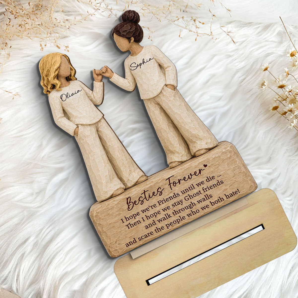 Besties Forever Pinky Promise 2D Flat - Personalized 2-Layered Wooden Plaque - Friendship Keepsake