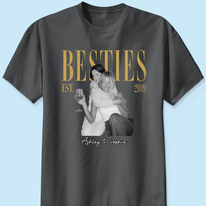 Vintage Retro Besties Best Friends Upload Photo - Personalized Shirt - Birthday Gift For Best Friends, Matching Friends Group T-shirt