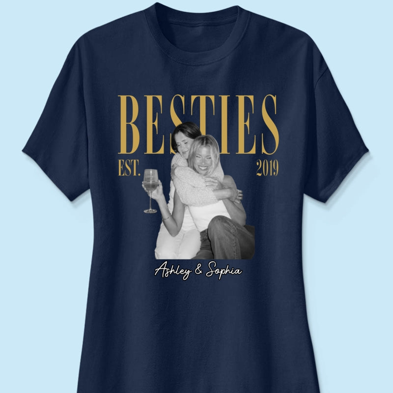 Vintage Retro Besties Best Friends Upload Photo - Personalized Shirt - Birthday Gift For Best Friends, Matching Friends Group T-shirt