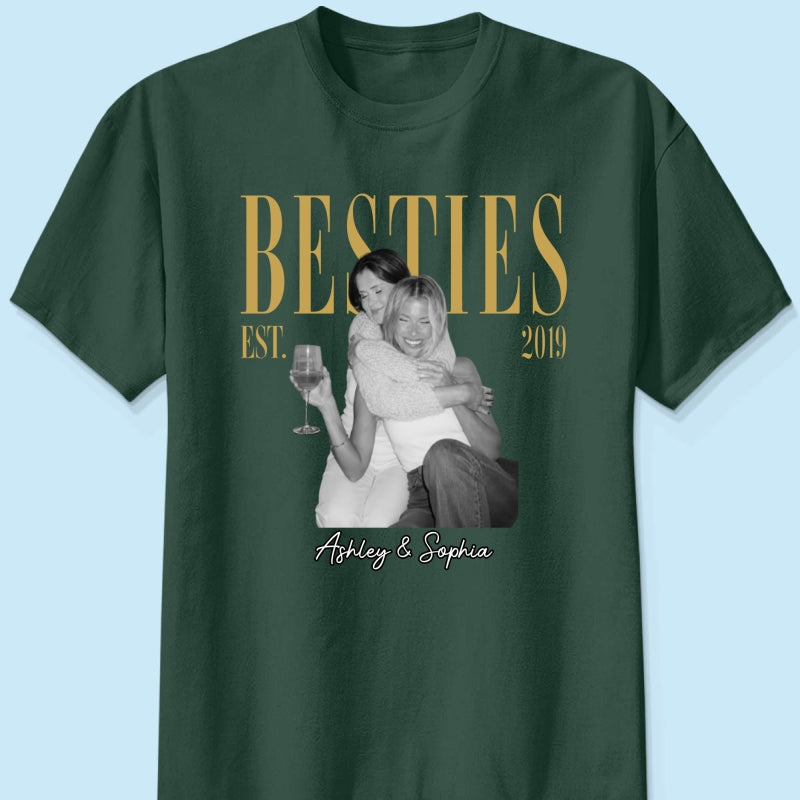 Vintage Retro Besties Best Friends Upload Photo - Personalized Shirt - Birthday Gift For Best Friends, Matching Friends Group T-shirt