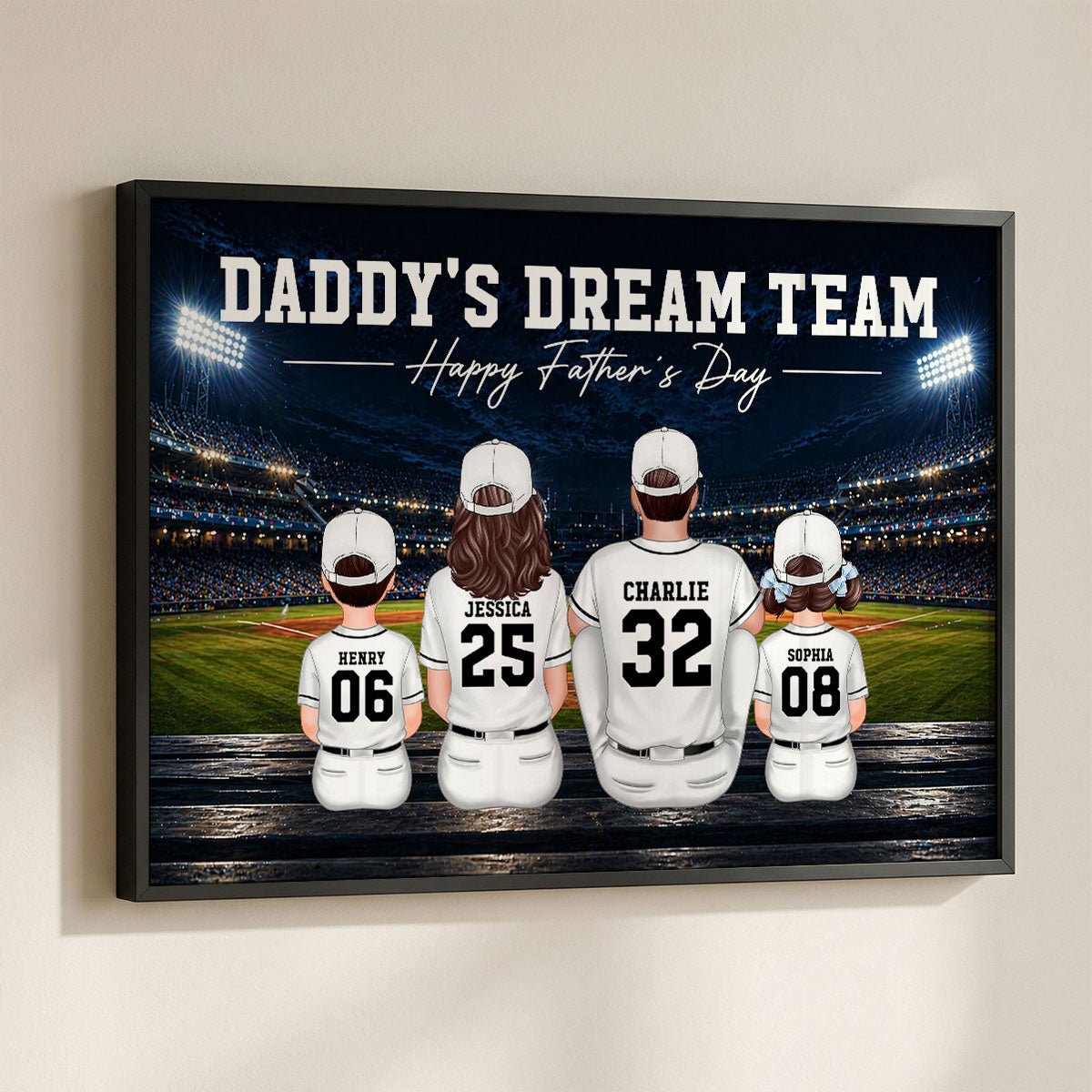Baseball Friday Night Stadium Lights Daddy's Dream Team - Personalized Poster - Father's Day Gift For Baseball Dad, Husband