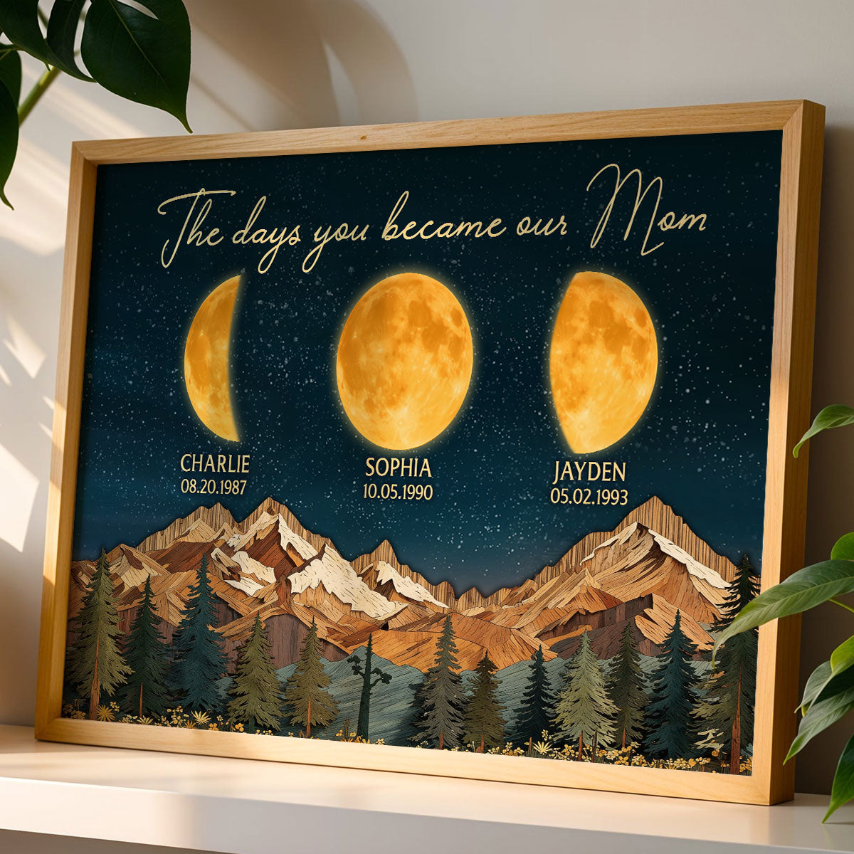 Mountain Valley The Day You Became Mom Grandma Custom Birth Moon Phase - Personalized Poster - Mother's Day Gift For Mom, Grandma