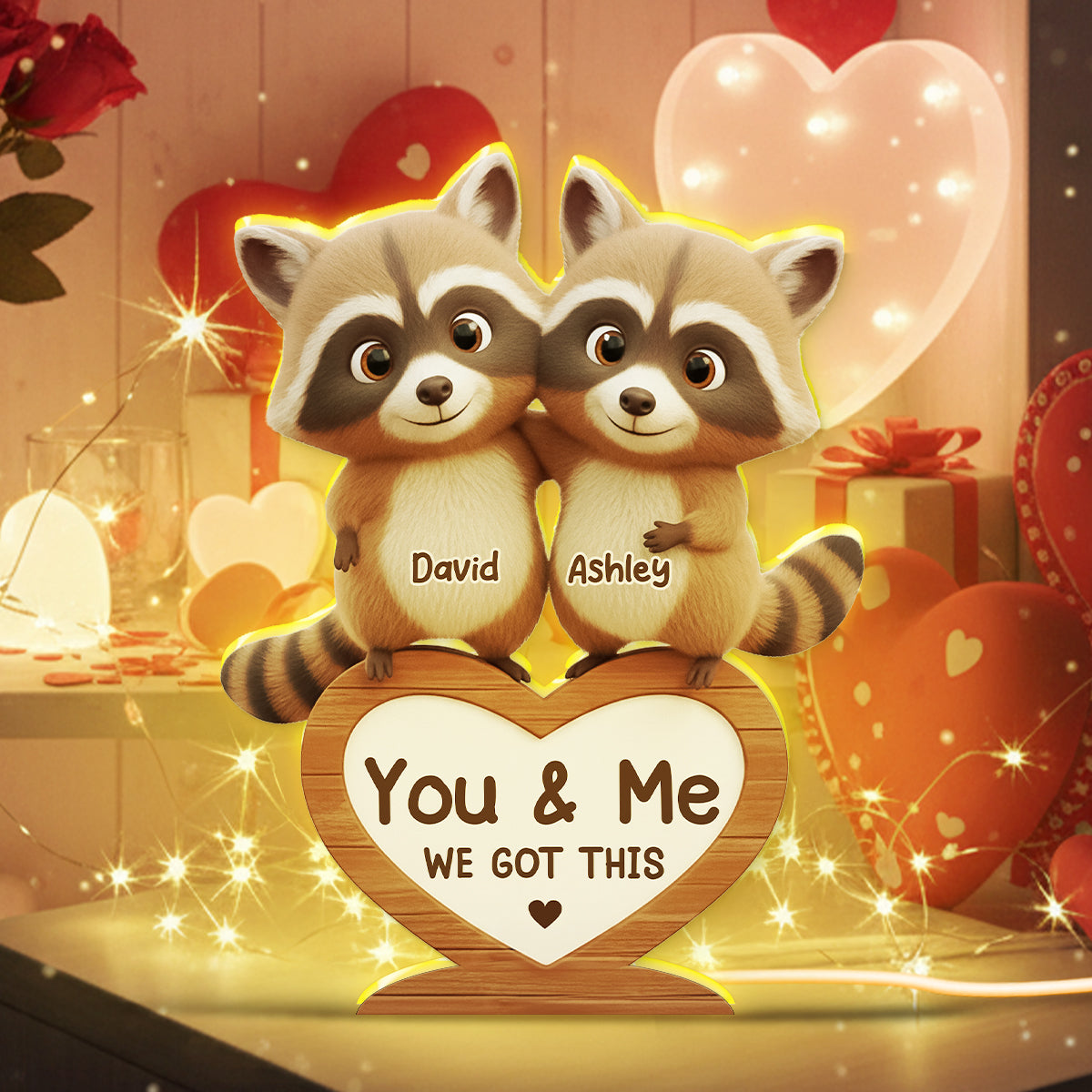Raccoon Couple Annoying Each Other - Personalized Light Box - Gift for Couple, Gift for him, Gift for her
