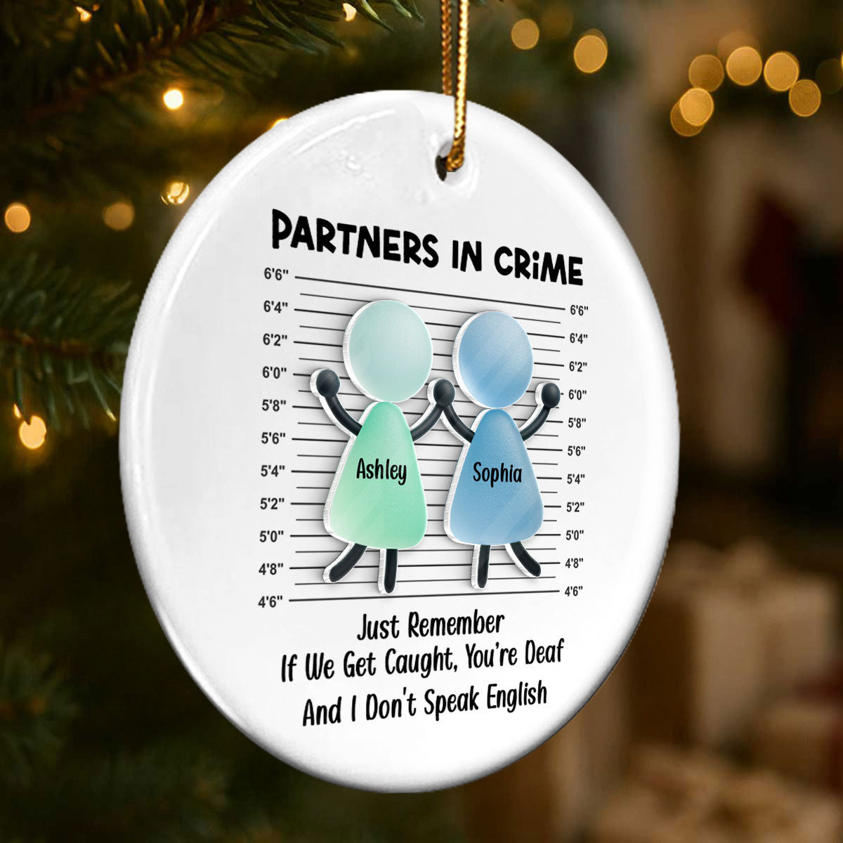 Partners in Crime Sea Glass Besties - Personalized Ceramic Ornament With Acrylic - Christmas Gift for Best Friends