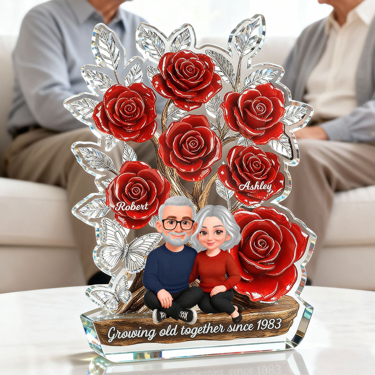 Eternal Love Timeless Roses Tree Couple Together - Personalized Acrylic Block Plaque - Valentine's Day Gift For Couple, Gift For Her, For Him