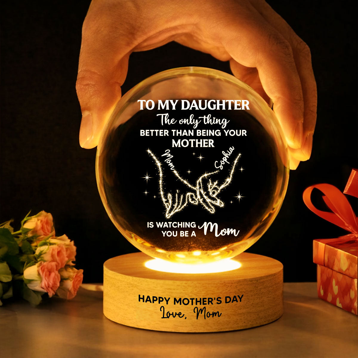 To My Daughter The Only Thing - Personalized Crystal Ball LED Night Light - Mother's Day Gift For Daughter