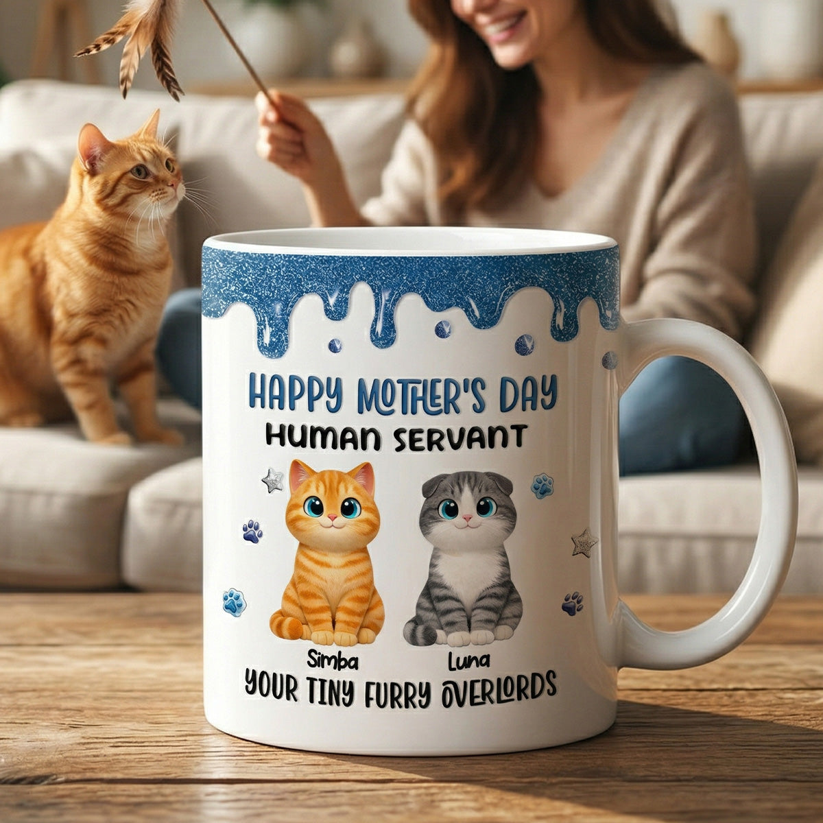 Adorable Cats Happy Mother's Day Human Servant 2D Printed - Personalized Mug - Funny Mother's Day Gift For Cat Mom, Cat Lovers