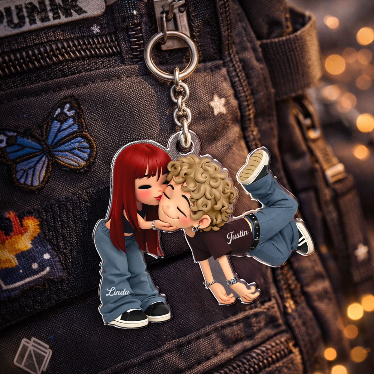 Romantic Cartoon Couple - Personalized Keychain - Gift for Couple