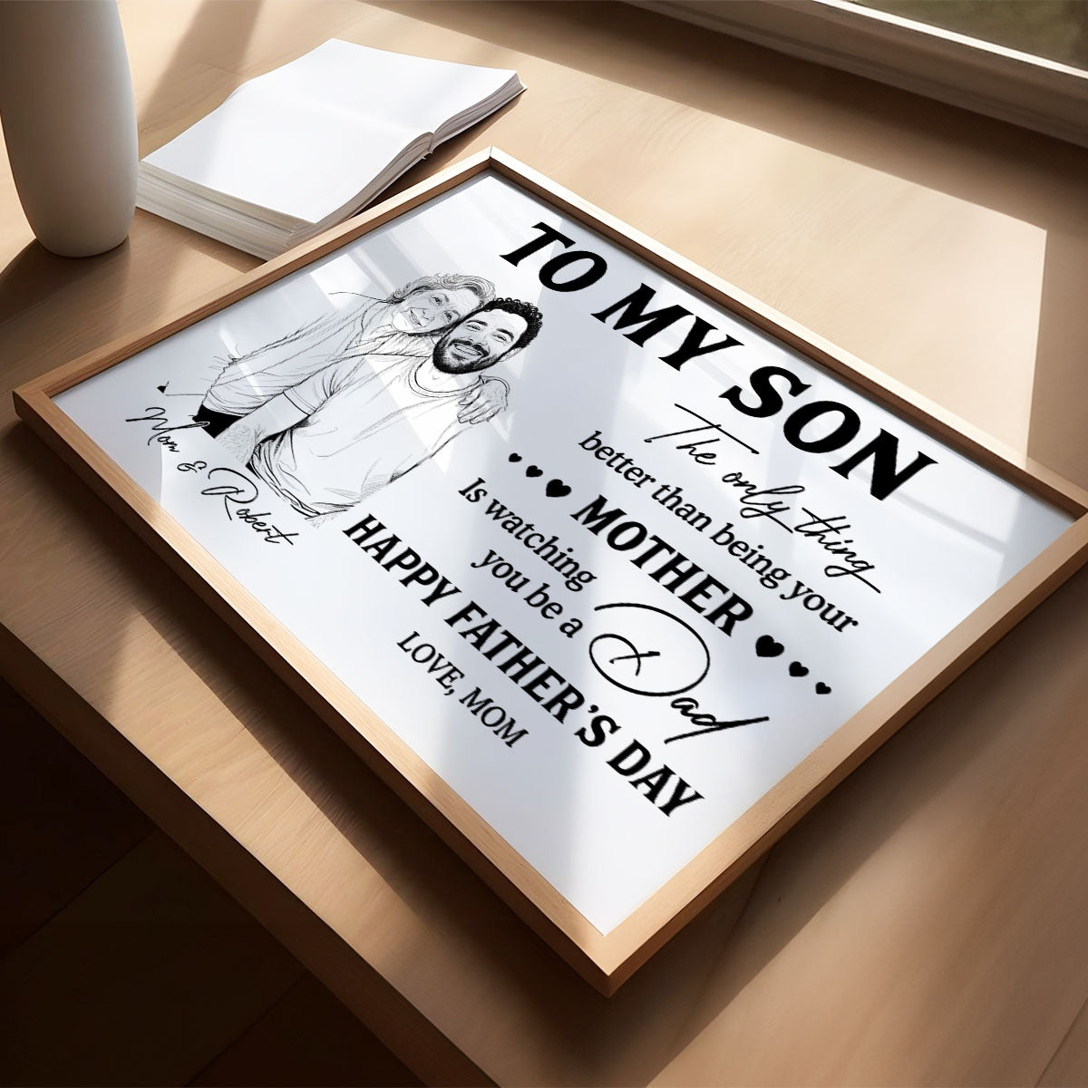 Pencil Sketch Art Style To My Son From Mom - Personalized Poster - Father's Day Gift For Son