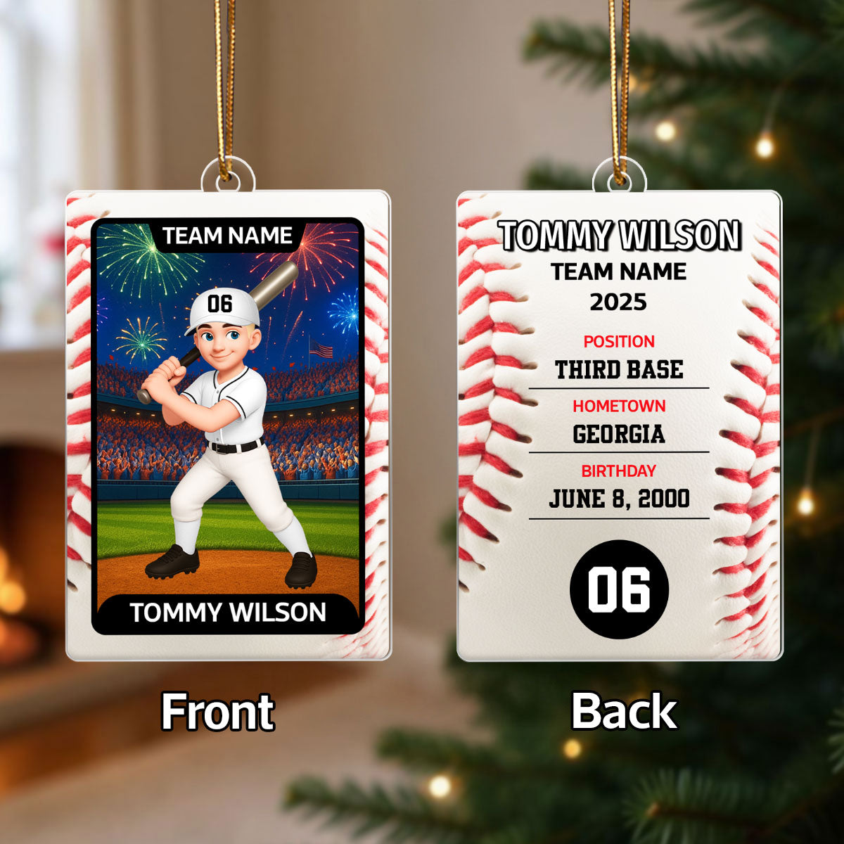 Baseball Card - Personalized Acrylic Ornament - Christmas Gift for Sons, Grandson, Daughter, Granddaughter