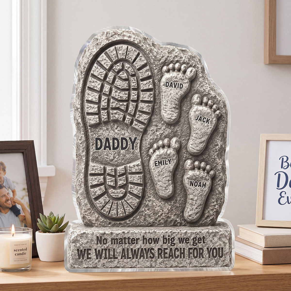 No Matter How Big We Get Always Reach For You Dad - Personalized Acrylic Block Plaque - Heartfelt  Gift For Dad, Husband