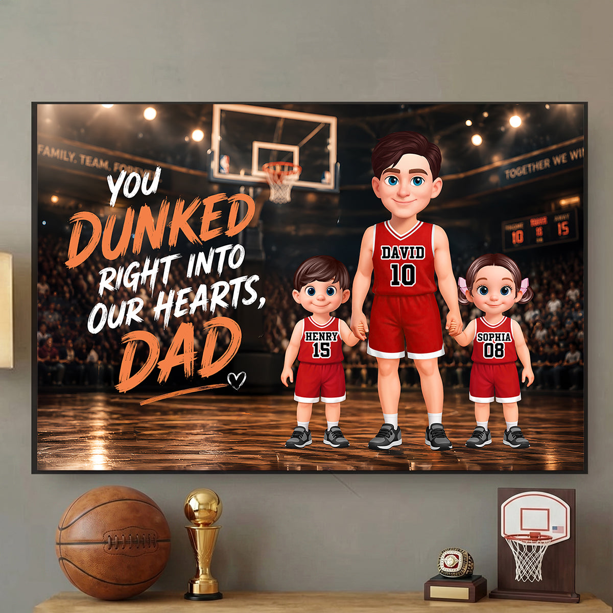 Basketball Dad & Kids Together - Personalized Poster - Father's Day Gift For Dad, Husband