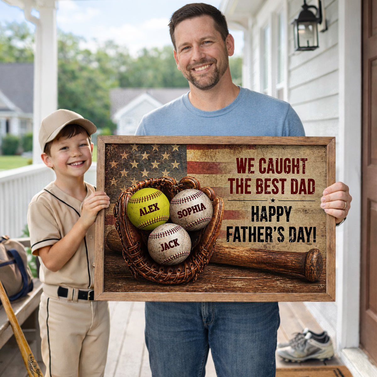 Baseball Gloves Nation Flag - Personalized Poster - Father's Day Gift for Husband, Dad
