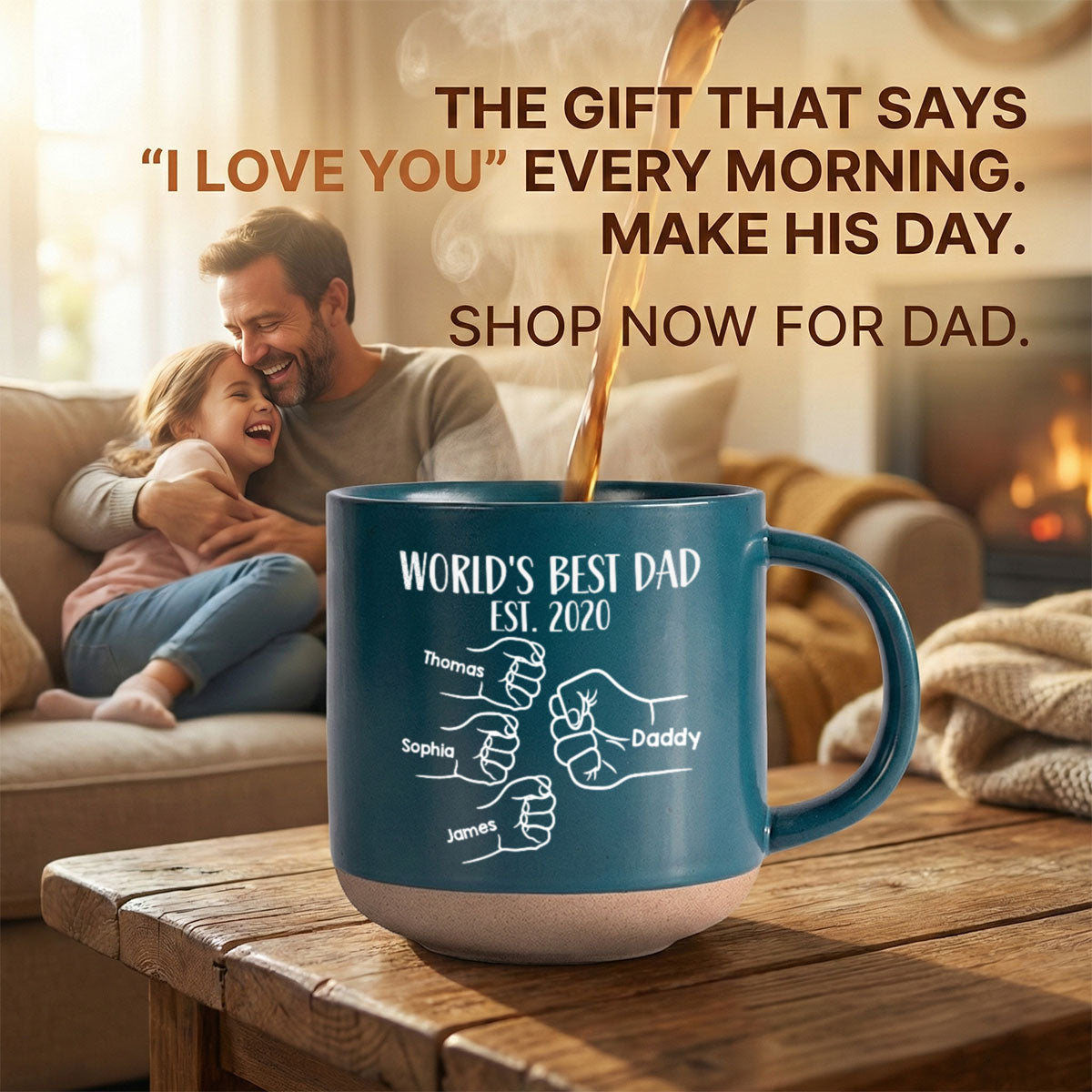 World's Best Dad Fist Bump - Personalized Pottery Mug - Gift For Dad
