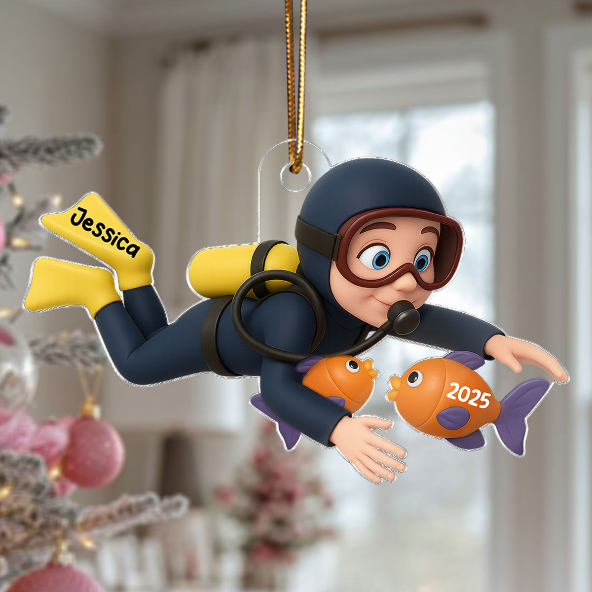 Christmas Boy Girl Man Woman Scuba Diving - Personalized Acrylic Ornament - Gift For Scuba Diver, Grandson, Granddaughter