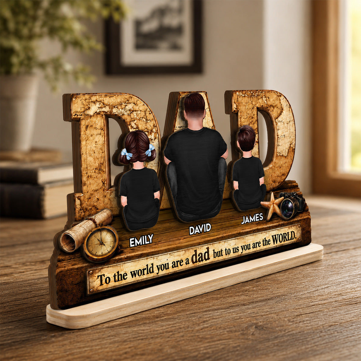 World Best Dad 2D Flat - Personalized Wooden Plaque -  Gift for Dad, Husband
