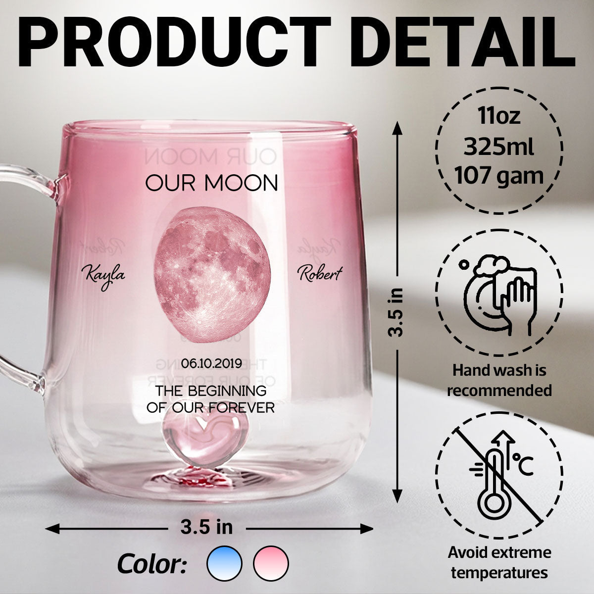 Our Moon Couple Custom Moon Phase by Date - Personalized Glass Mug - Anniversary Gift, Birthday Gift for Husband, Wife