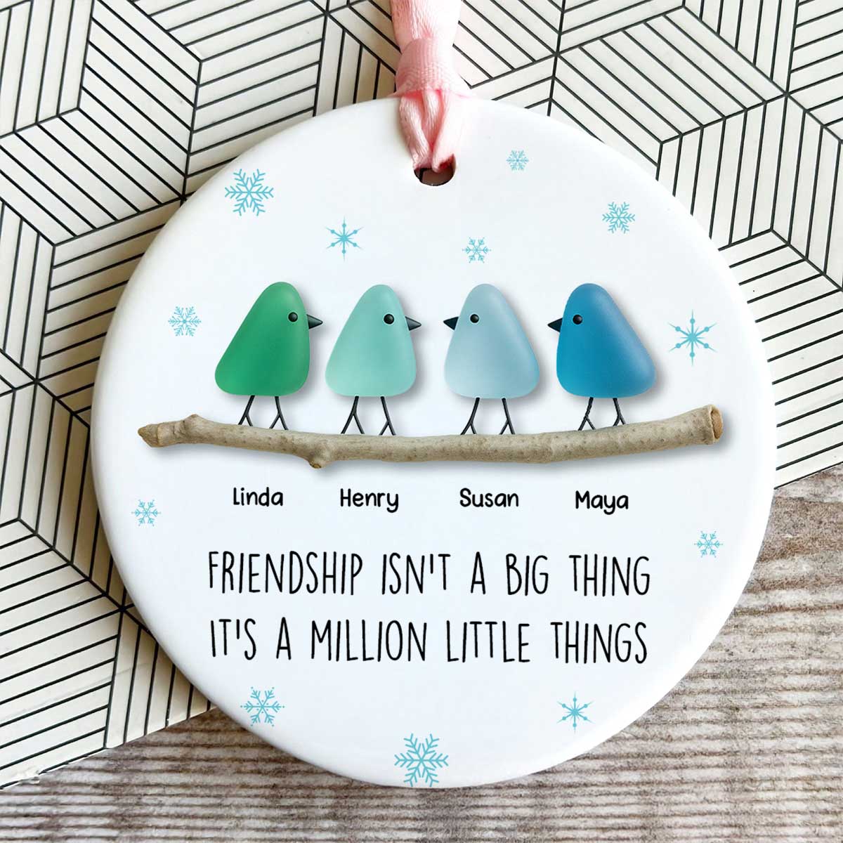 Friendship Sea Glass Pattern Birds - Personalized Ceramic Ornament - Unique Christmas Gift for Best Friends