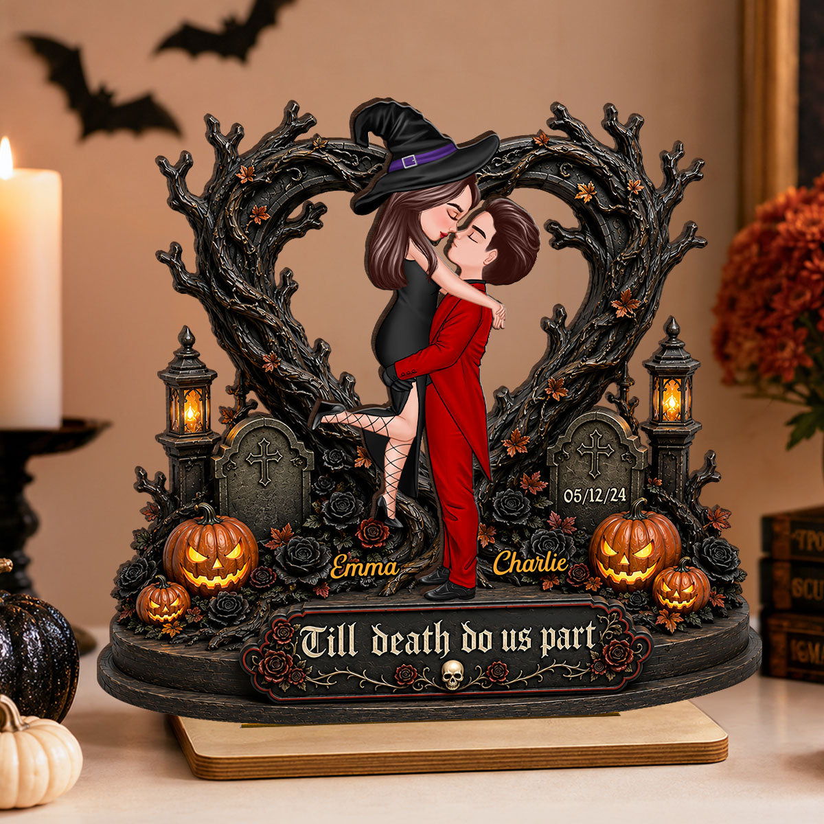 Tree Of Life Couple Halloween - Personalized 2-Layered Wooden Plaque - Halloween Decor Gift, Gift For Couple