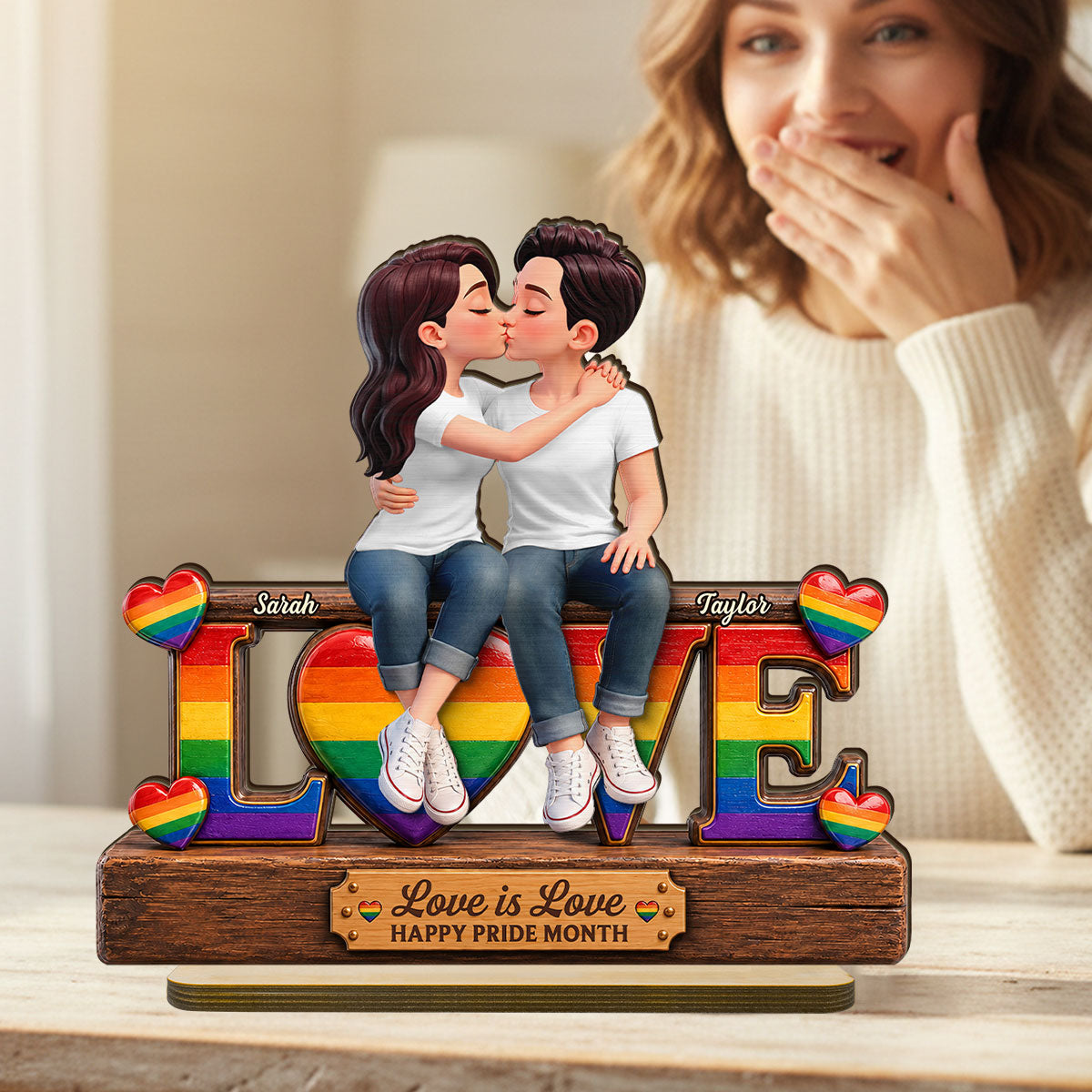 LGBT+ Couple Forever Love - Personalized 2-Layered Wooden Plaque - Gift For Couple, Happy Pride Month
