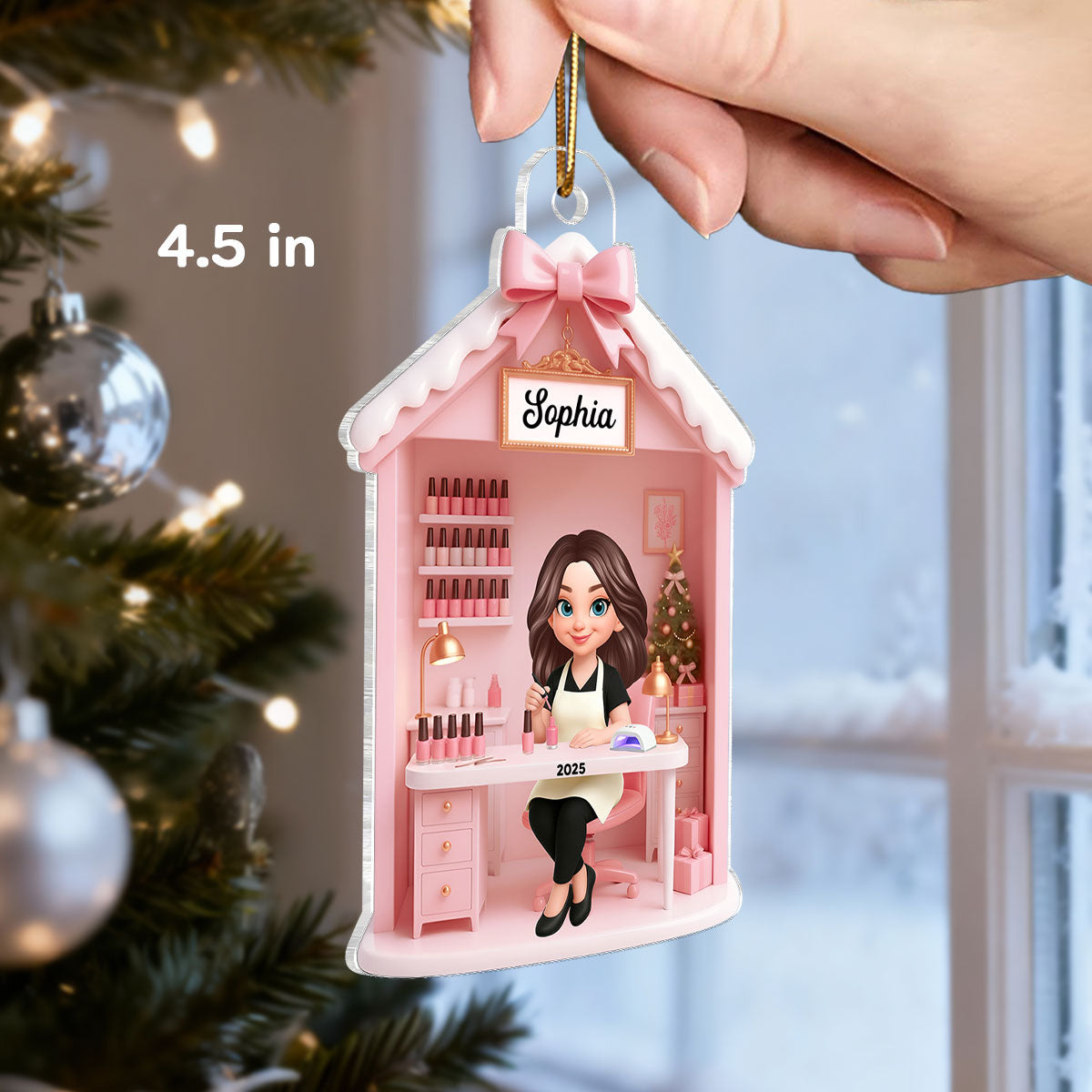 3D Effect Christmas Nail Technician In Salon - Personalized Acrylic Ornament - Gift For Nail Technician, Nails Decor, Beauty Salon, Woman, Girl