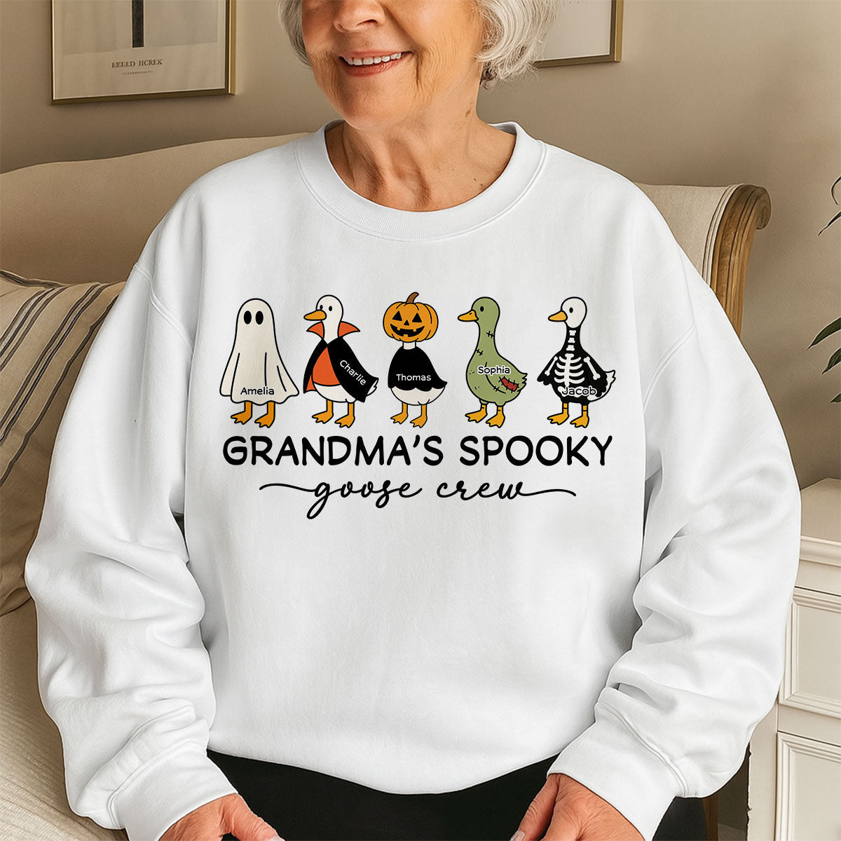 Grandma's Little Goose Crew - Personalized Shirt - Halloween Gift For Grandma, Grandkids