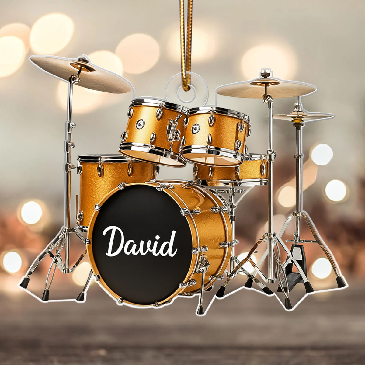 Custom Name Gold Drum Set - Personalized Acrylic Ornament -  Thoughtful Drummer Christmas Gift, Musician Christmas Tree Hanging Decor