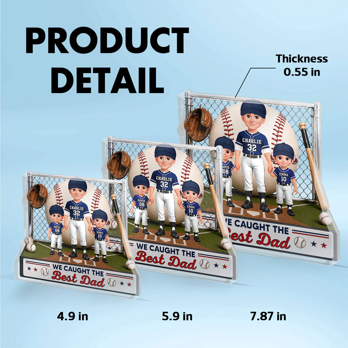 Baseball Dad And Kids We Caught The Best Dad - Personalized Acrylic Block Plaque -  Gift For Dad, Husband