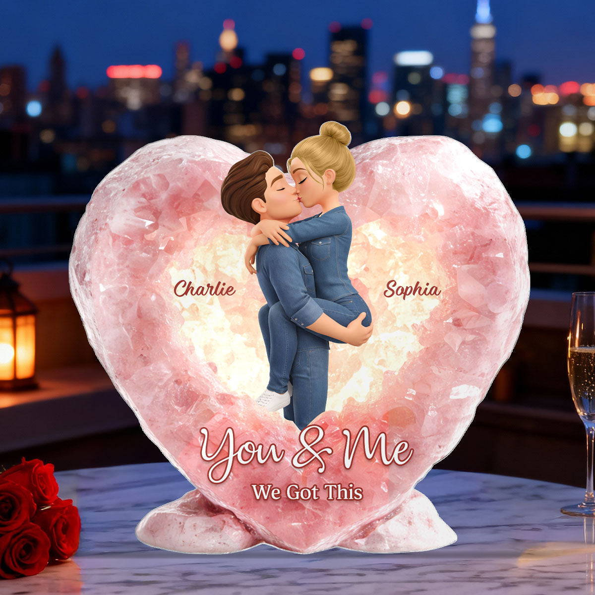 Rose Quartz Style Unconditional Love - Personalized Acrylic Block Plaque - Anniversary, Valentine's Day Gift, Gift For Him, Gift For Her