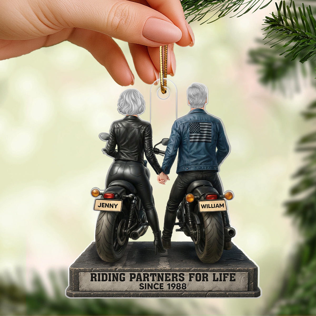 Biker Couple Riding Partners for Life - Personalized Acrylic Car Hanger - Sentimental Gift for her, for him