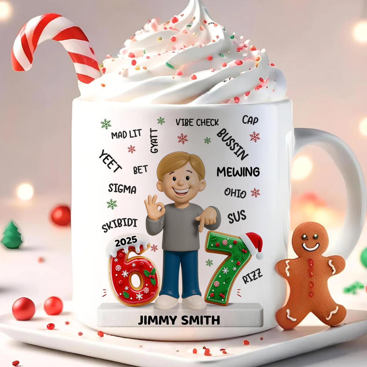 Teen Kid Custom Name Six Seven 3D Effect - Personalized Mug - 2025 Slang, Funny Teen Grandkid, Gen Alpha Christmas Gift