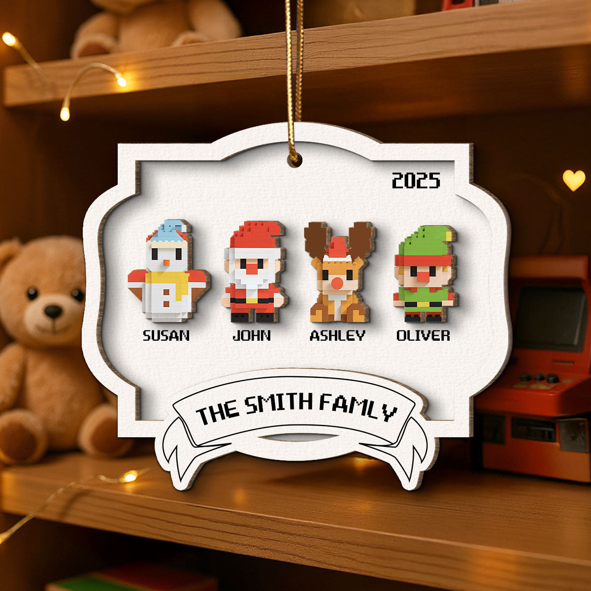 Family 3D Effect Christmas Toy Personalized 2-Layered Wooden Ornament, Gift for Son, Daughter, Husband