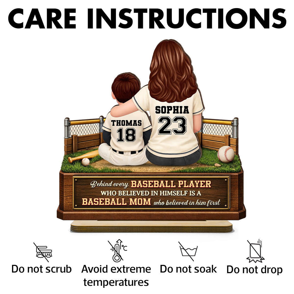 Behind Every Baseball Player is a Mom - Personalized 2-Layered Wooden Plaque - Heartfelt Gift for Mom