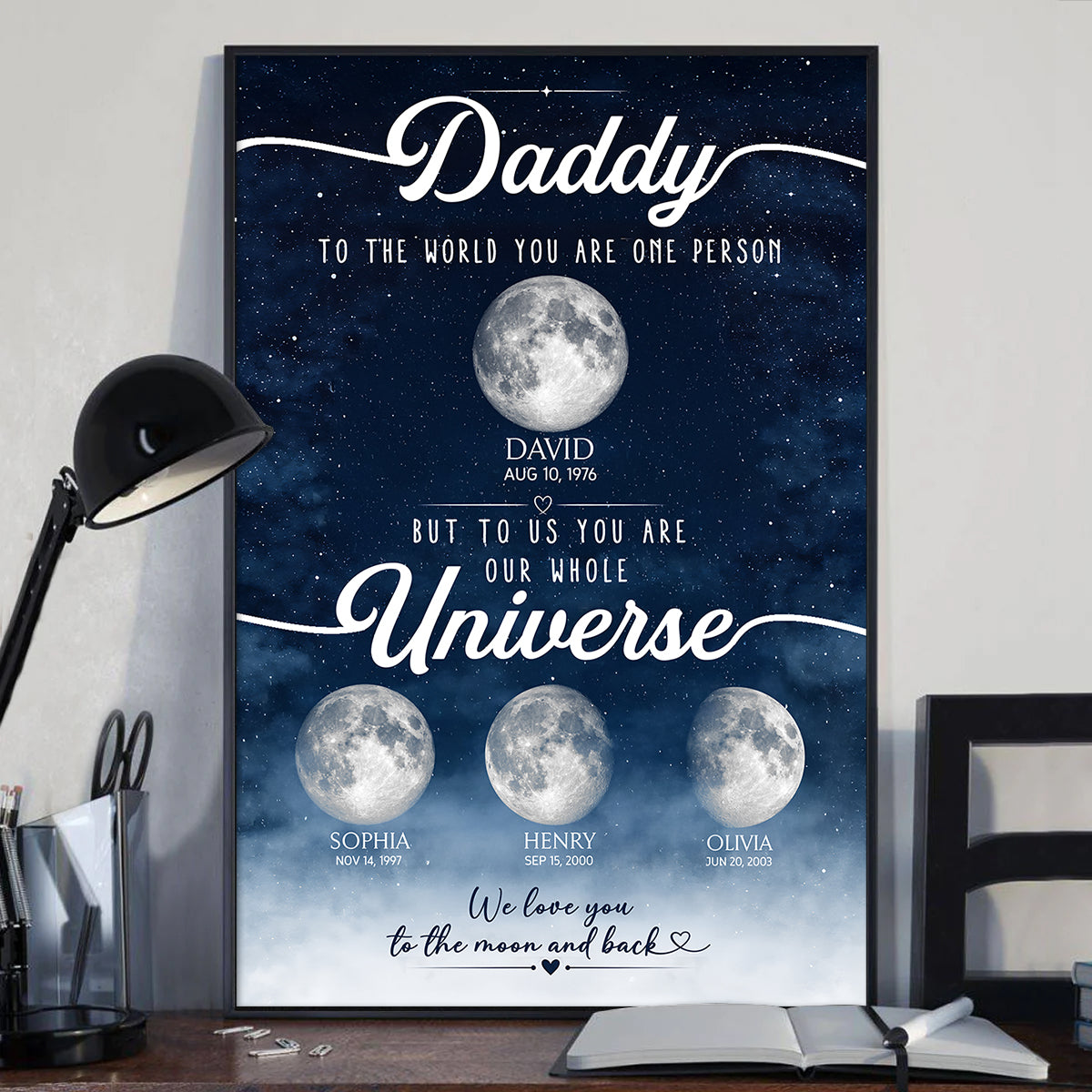 Daddy To Us You Are the World Custom Moon Phase by Date - Personalized Poster - Father's Day Gift for Son
