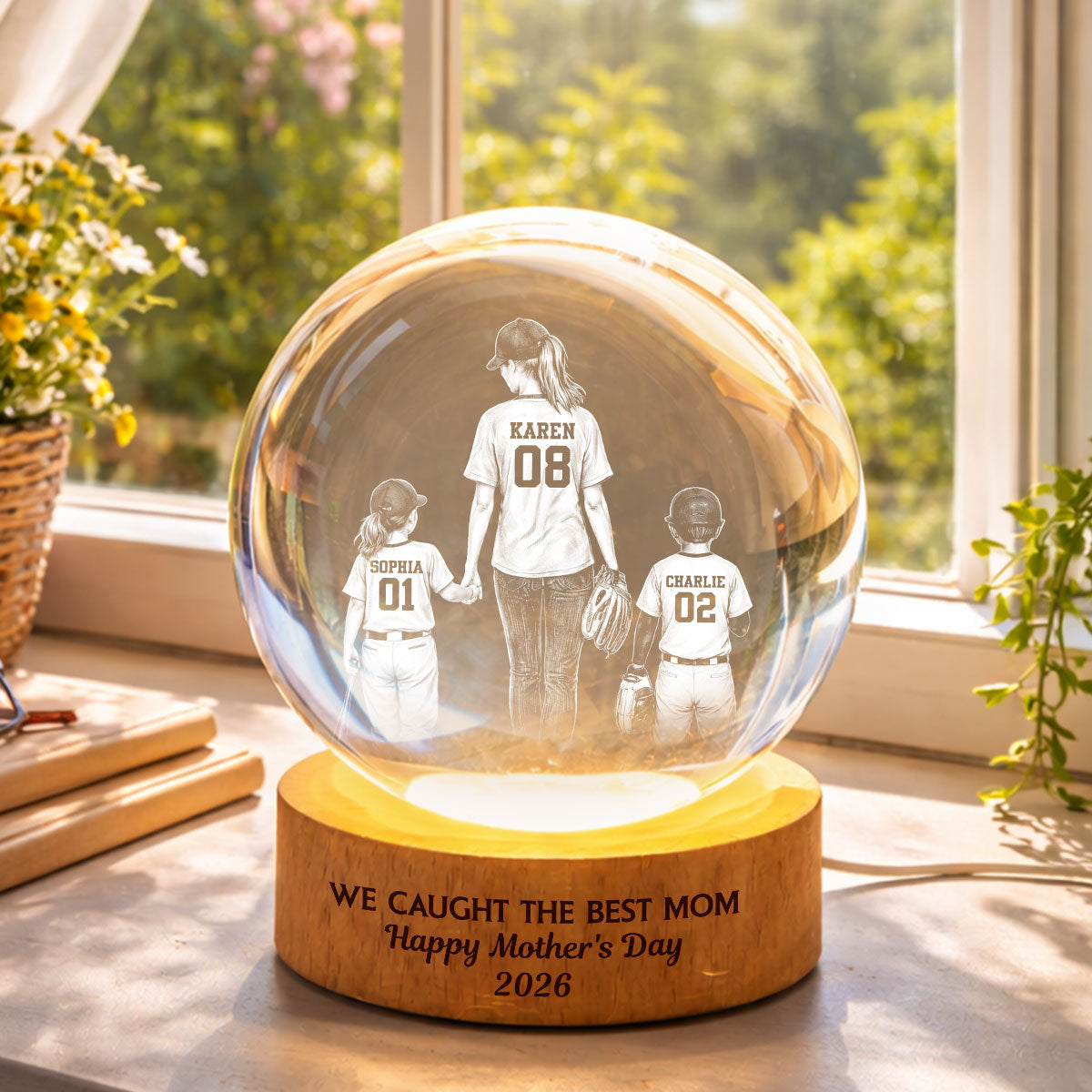 We Caught the Best Mom - Personalized Crystal Ball LED Night Light - Mother's Day Gift for Mom, Wife