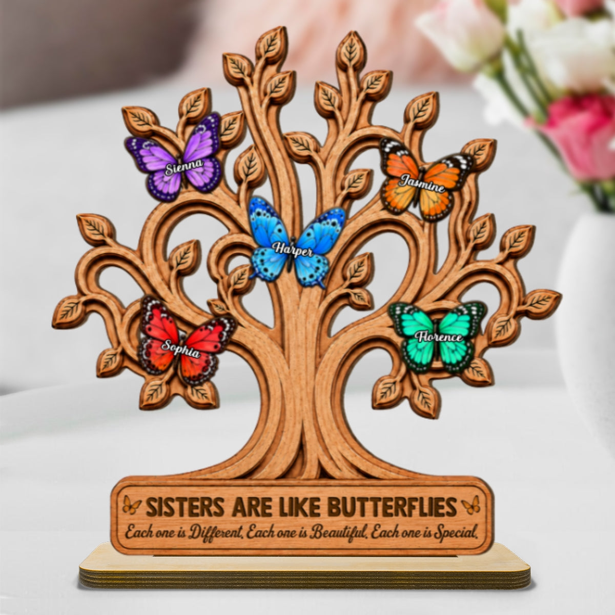 Sisters Besties Are Like Butterflies 2D Flat - Personalized Wooden Plaque - Gift For Besties, Sisters