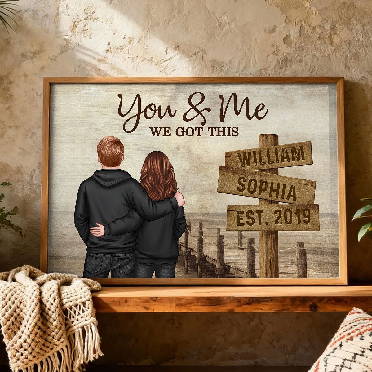 Retro Couple Street Sign - Personalized Poster - Heartfelt Couple Gift for him, for her