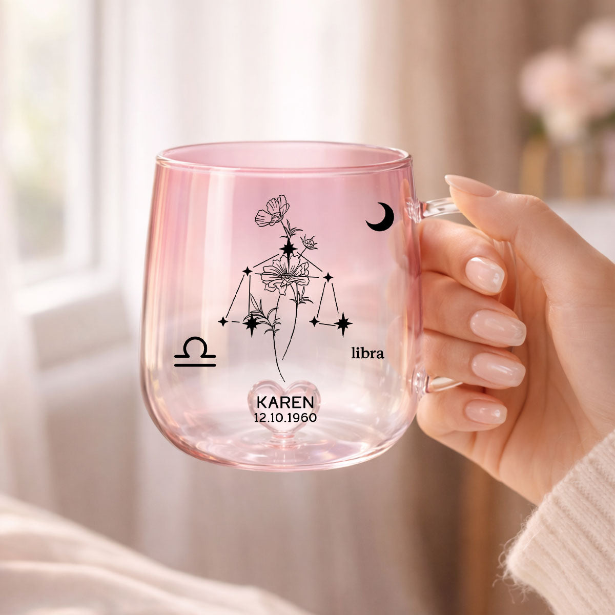 Custom Zodiac Birth Flower - Personalized Glass Mug - Sentimental Birthday Gift for Her