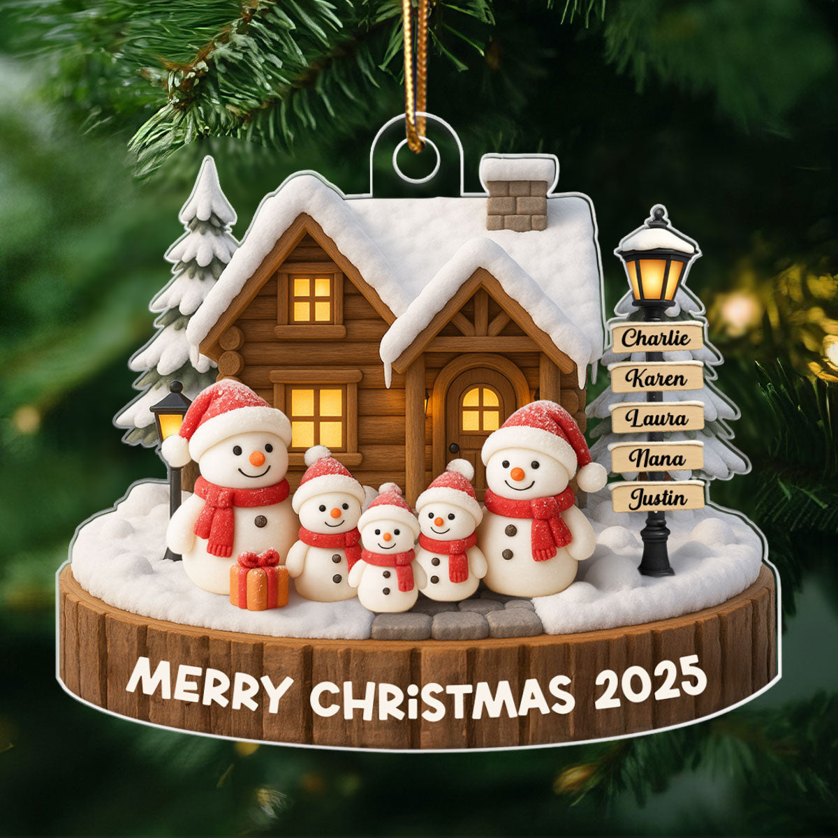Snowman Family Sign Post Custom Name - Personalized Acrylic Ornament - Christmas Gift for Family