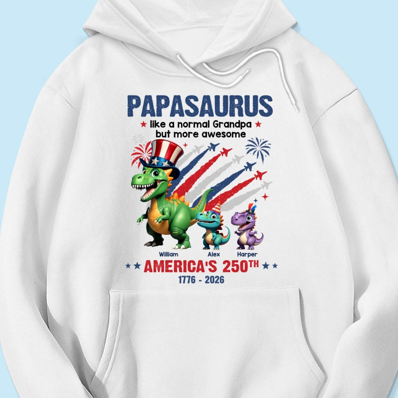 Grandpasaurus And Kids Patriotic Dinosaurs - Personalized Shirt - America's 250th Anniversary Keepsake