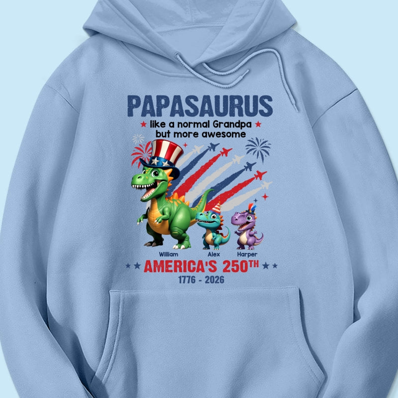 Grandpasaurus And Kids Patriotic Dinosaurs - Personalized Shirt - America's 250th Anniversary Keepsake