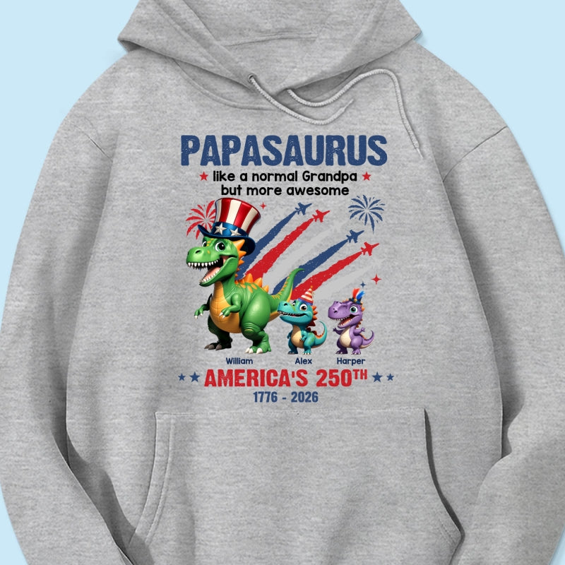 Grandpasaurus And Kids Patriotic Dinosaurs - Personalized Shirt - America's 250th Anniversary Keepsake