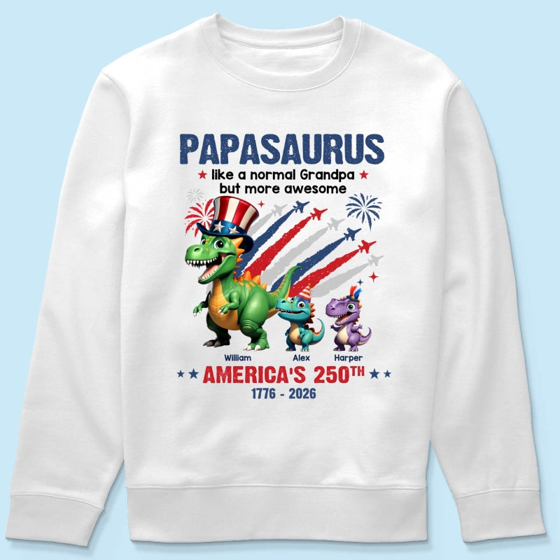 Grandpasaurus And Kids Patriotic Dinosaurs - Personalized Shirt - America's 250th Anniversary Keepsake
